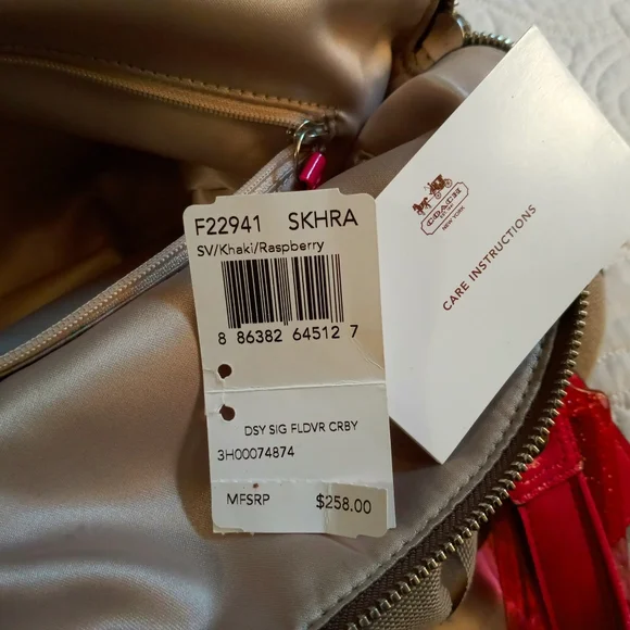 COACH  A1381 F22941 Ltd. Ed. Daisy Signature Crossbody/Tote- Khaki, Raspberry - Picture 10 of 16